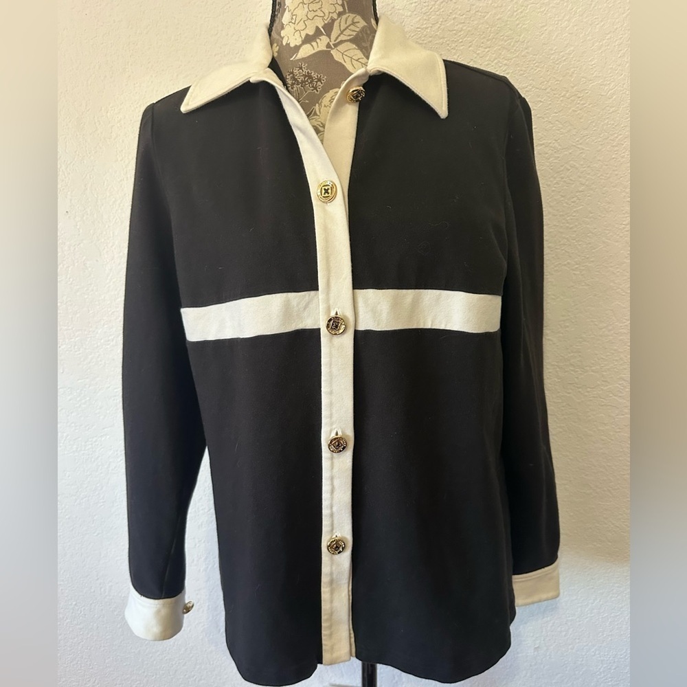 St. John’s Sport Button Front Long Sleeve Black and White Shirt- Size Small